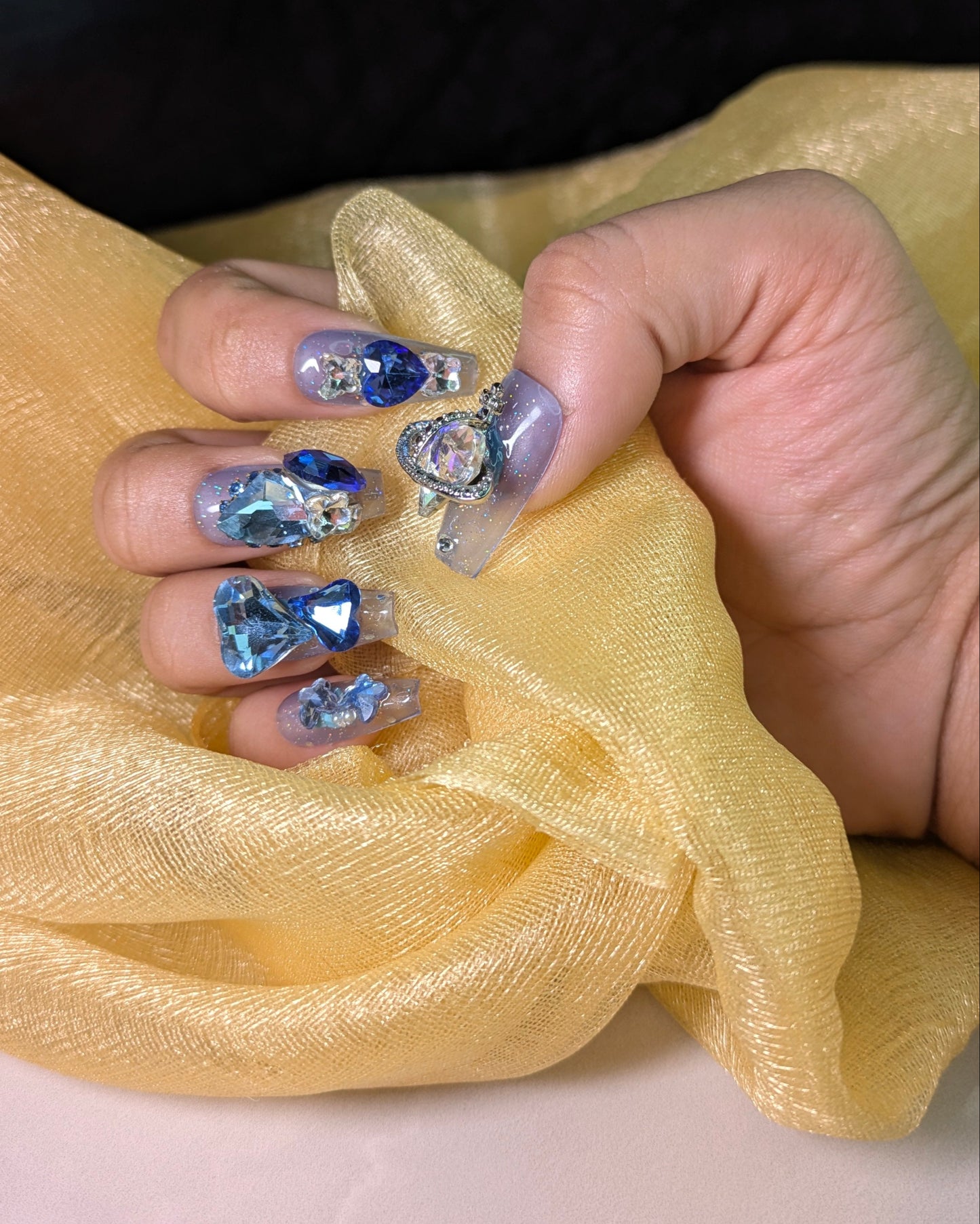 Blue Heart Ring - Press on Nails