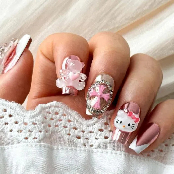 Pink Kitty- Press on Nails