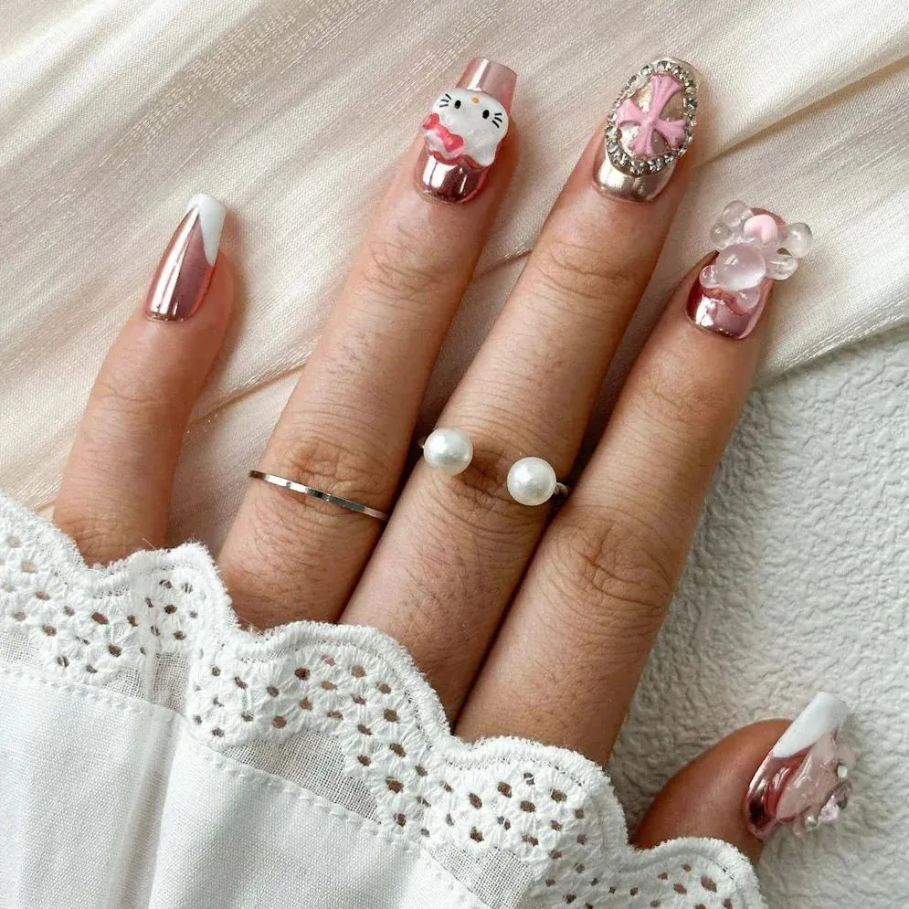 Pink Kitty- Press on Nails