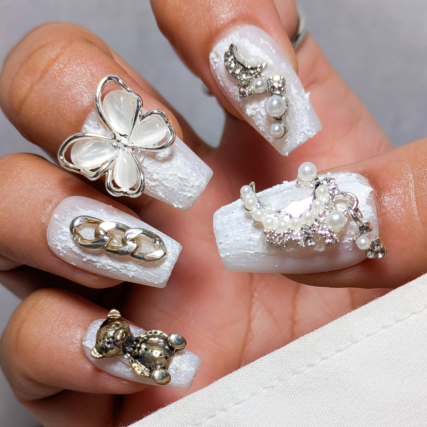 White Moon Butterfly - Press on Nails