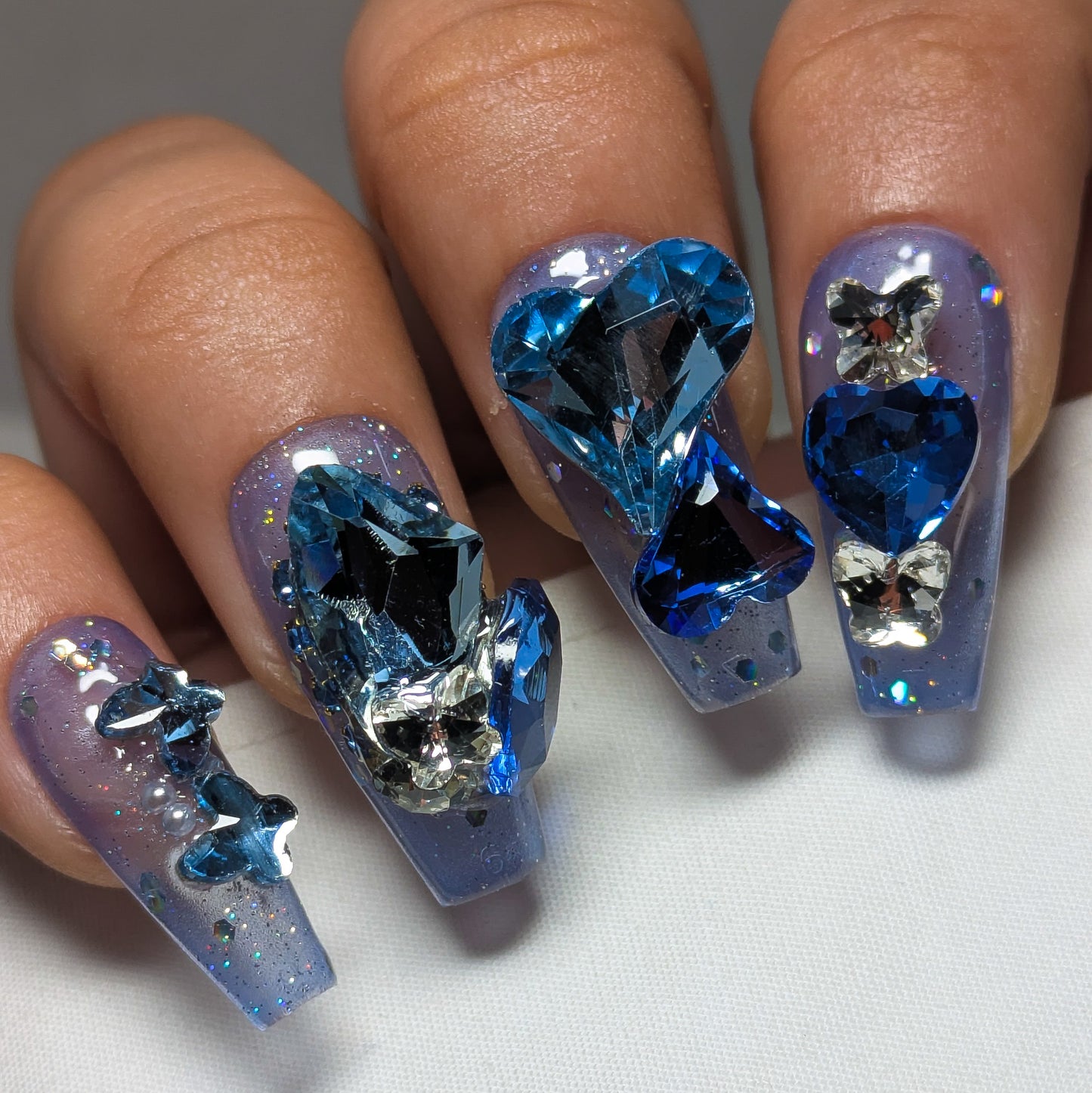 Blue Heart Ring - Press on Nails