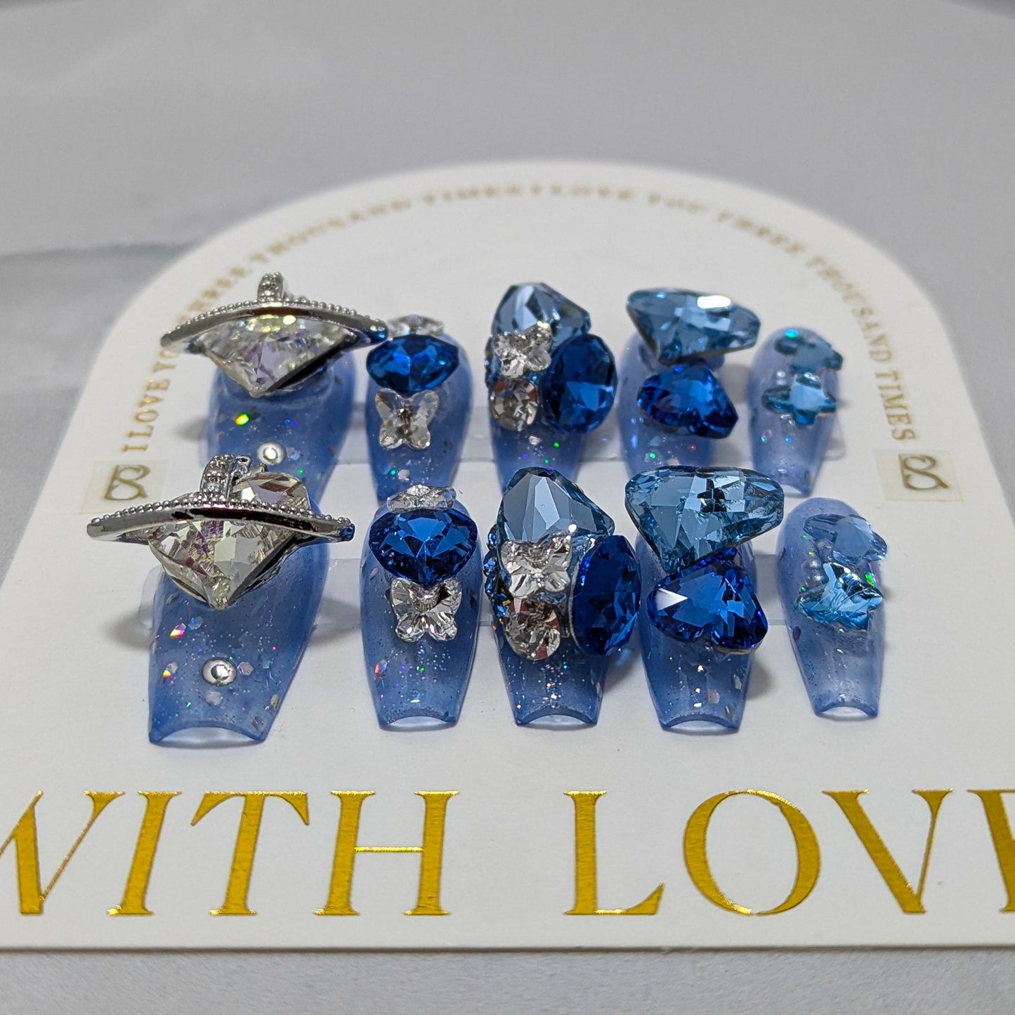 Blue Heart Ring - Press on Nails