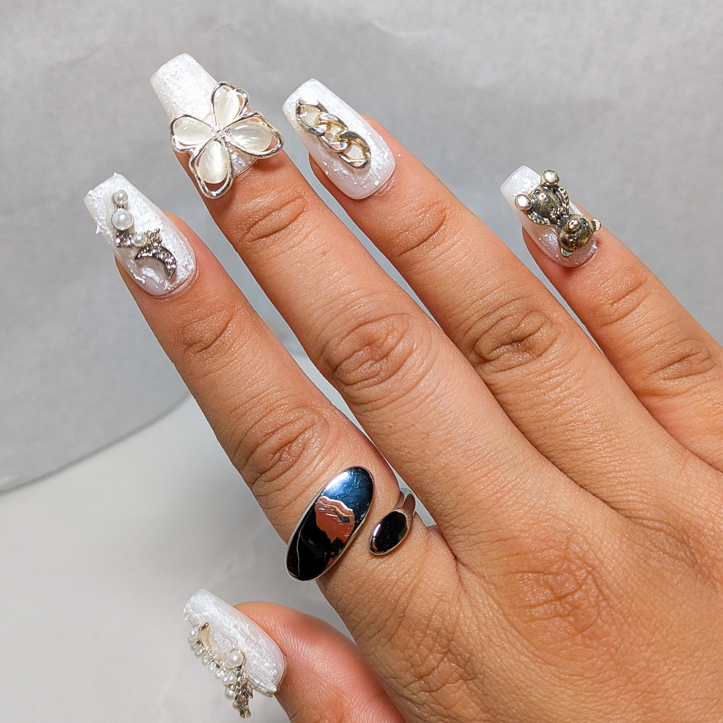 White Moon Butterfly - Press on Nails
