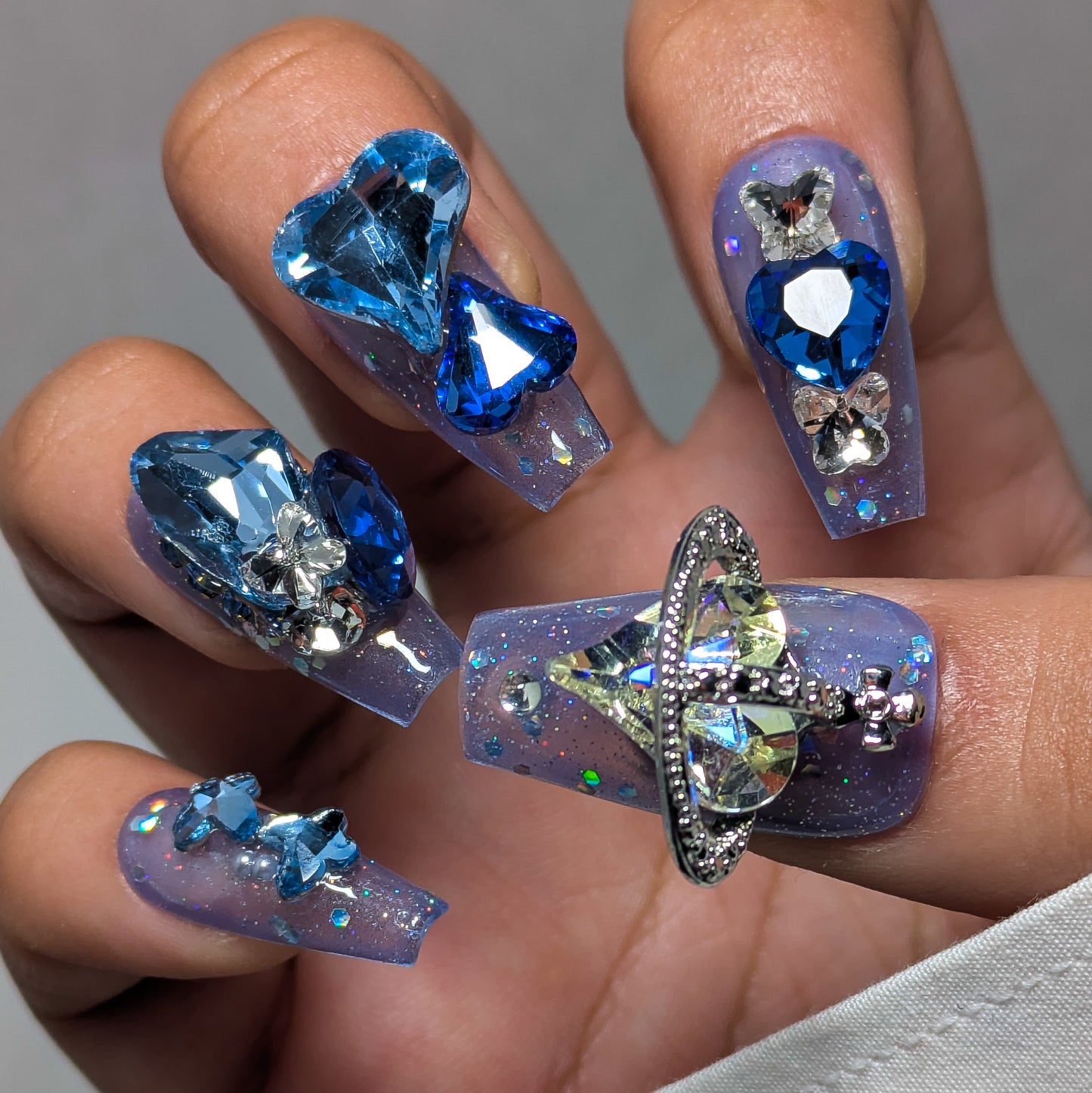 Blue Heart Ring - Press on Nails