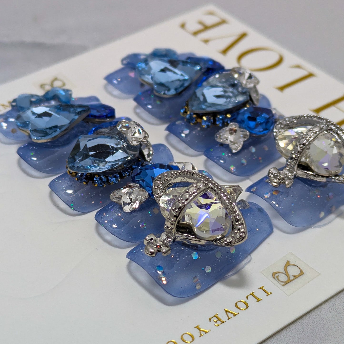 Blue Heart Ring - Press on Nails