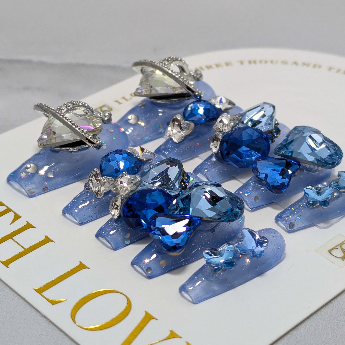 Blue Heart Ring - Press on Nails