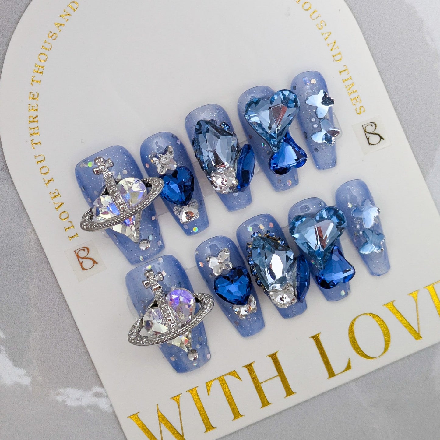 Blue Heart Ring - Press on Nails