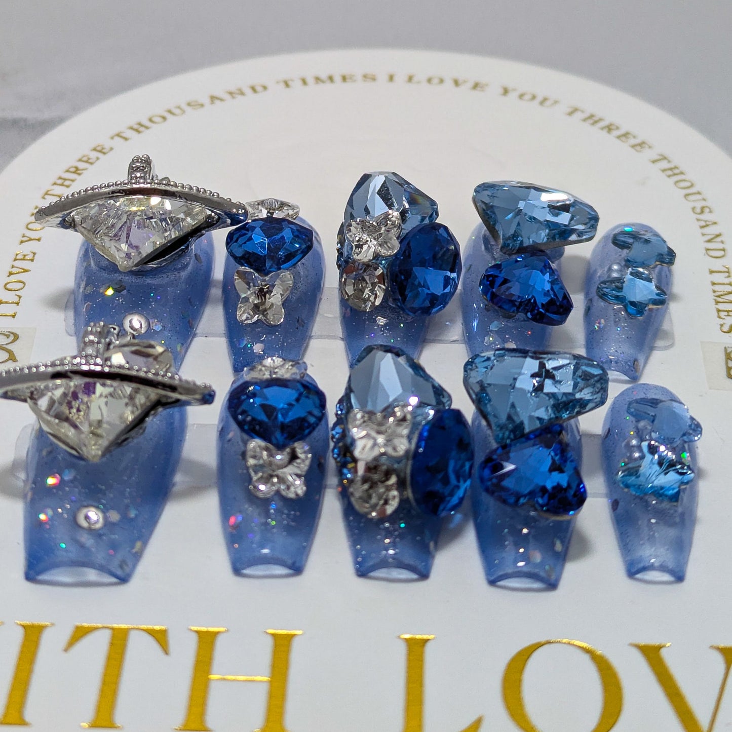 Blue Heart Ring - Press on Nails