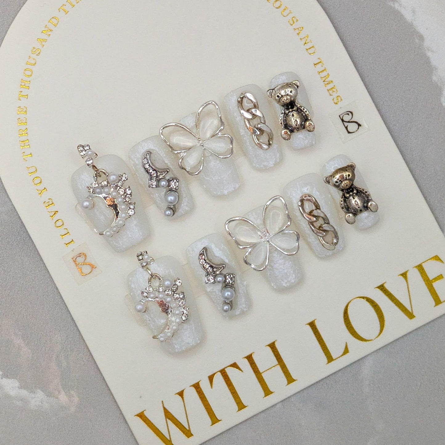 White Moon Butterfly - Press on Nails