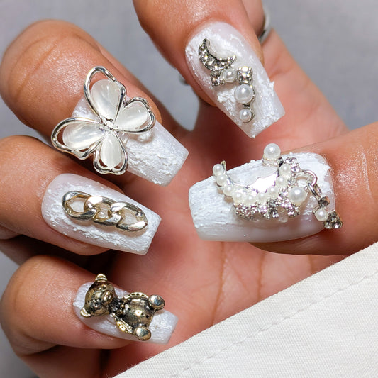 White Moon Butterfly - Press on Nails