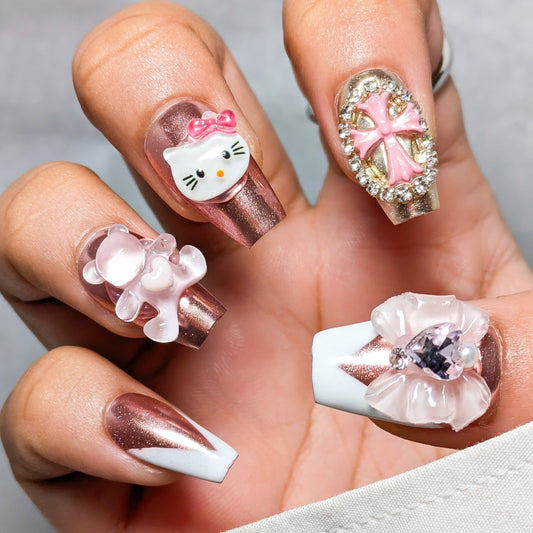 Pink Kitty- Press on Nails