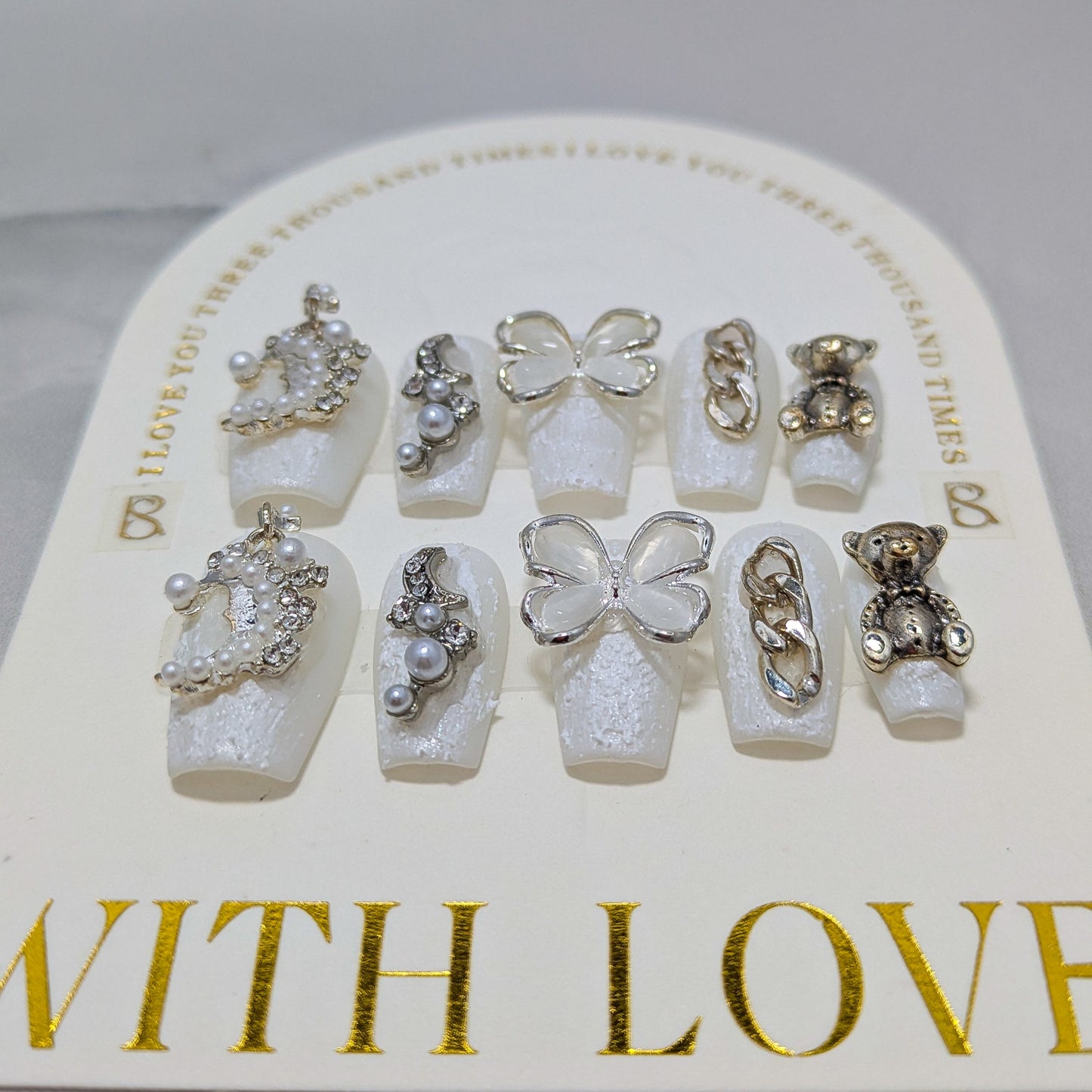 White Moon Butterfly - Press on Nails